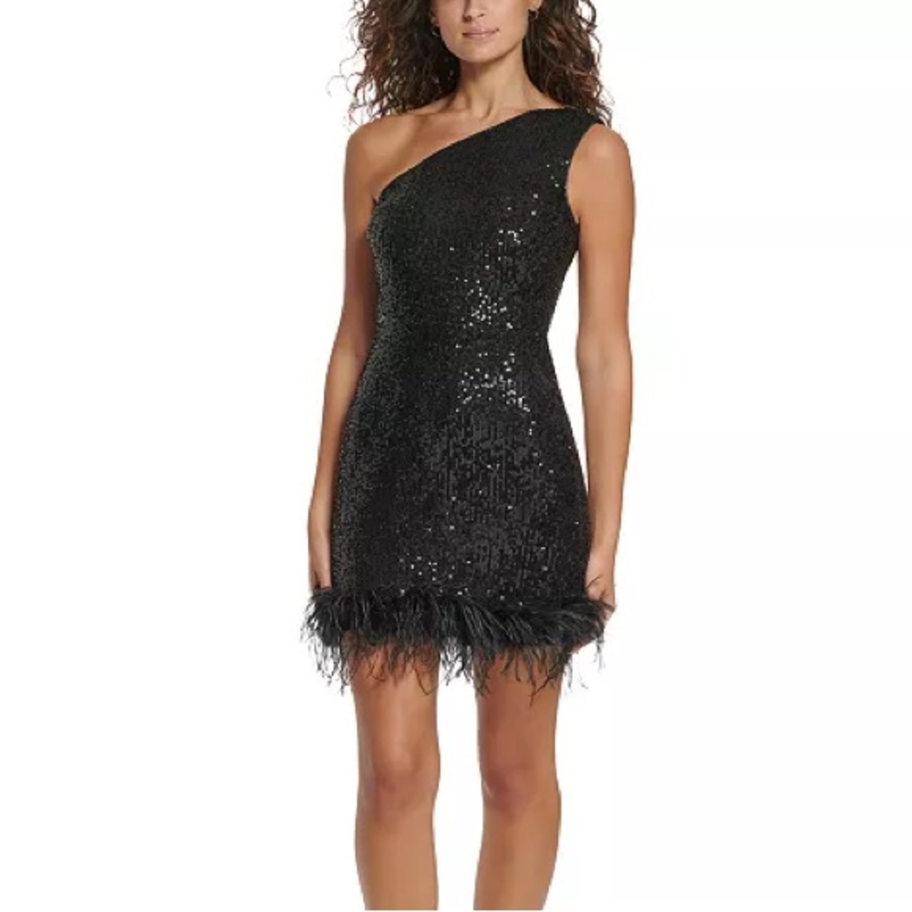 Eliza J Black Sequin One-Shoulder Mini Dress